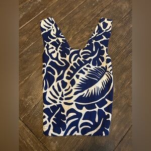 Rose + Olive Resort Top Blue & White Tropical Print Size Small New With Tags